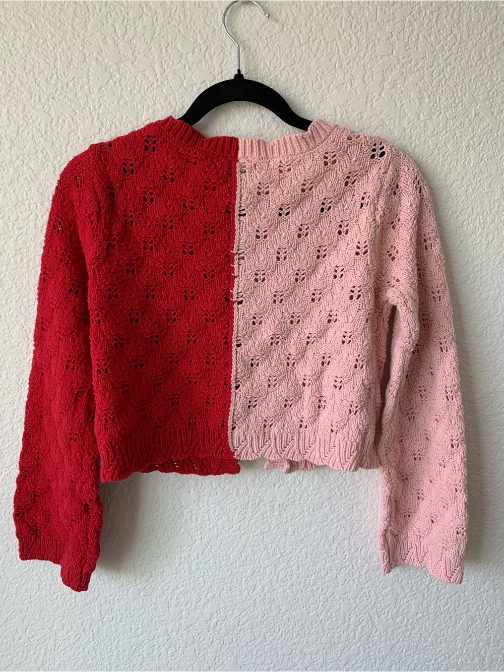 Sincerly Jules Pink & Red Tie-Front Eyelet Knit Cardigan - Picture 2 of 3